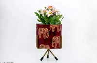 GREYFOX 10 inch Metal Planter Pot or Home & Garden ( Elephant Design) Decor With just Wipe of a Clean Dry or Wet Cloth, It Gets Cleaned, Shiny and Even Neweration - Free Size, Red, Metal, Elephant Desgin, Pack of1